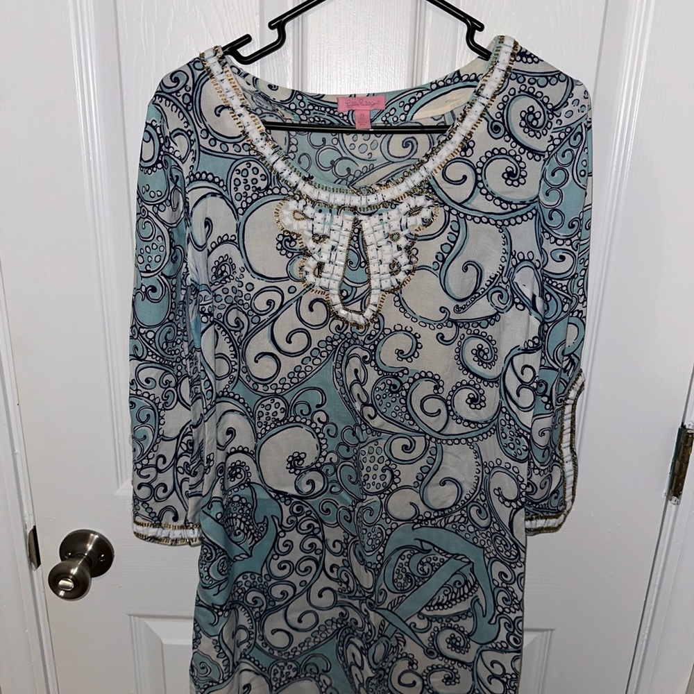Lilly Pulitzer Blue and Cream Paisley Tunic
